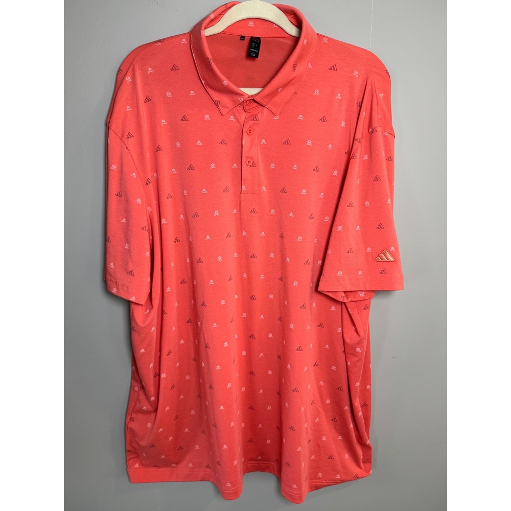 Adidas Mens 2XL Coral Pink Go to Mini Crest All Over Print Golf Polo Shirt